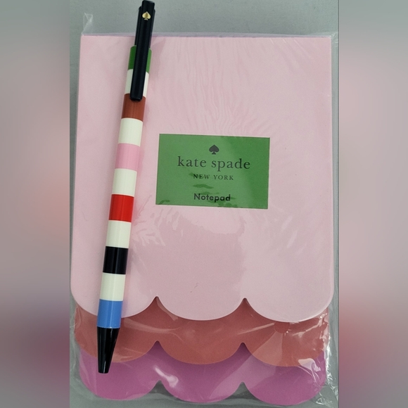 kate spade Other - Kate Spade Pink Scalloped Notepad with Striped Pen